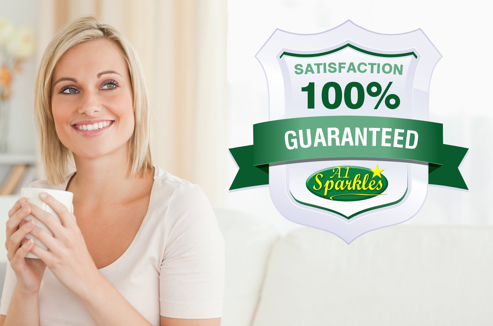 Satisfied woman smiling about A1 Sparkles Guarantee